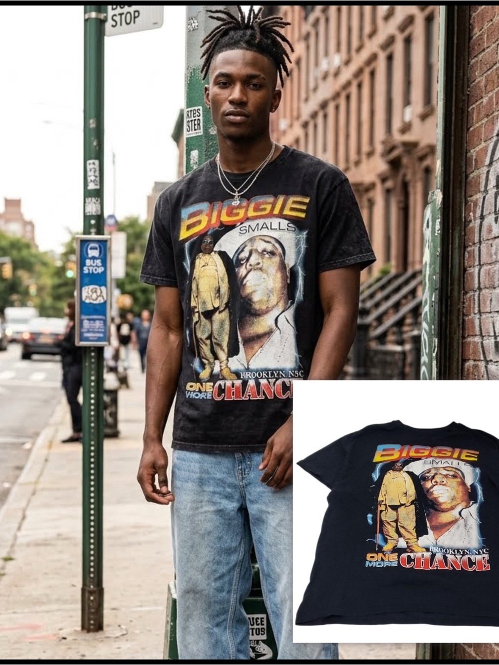 Notorious B.I.G. Washed Black Rap Streetwear Graphic T-Shirt Biggie Smalls M